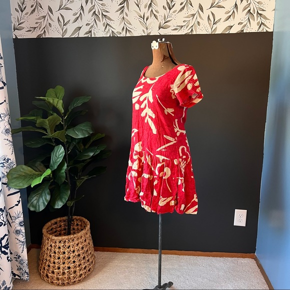 Jams World Dresses Jams World Redcream Hawaiian Print Tiered Dress